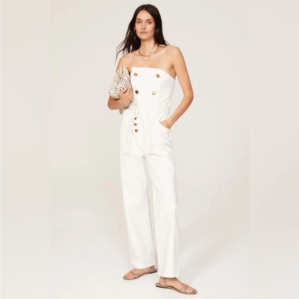 MARISSA WEBB Collective White Denim Strapless Jumpsuit Womens 12 Double Breasted